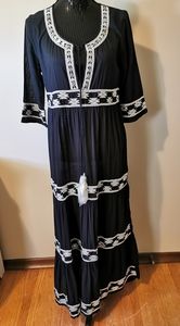 Muche et Muchette Long Black Beaded Cotton Dress